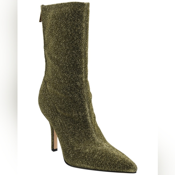 NEW! Marc Fisher Ltd. Breezy Metallic Gold Shimmer Sock Boots Size 6 - Picture 1 of 11